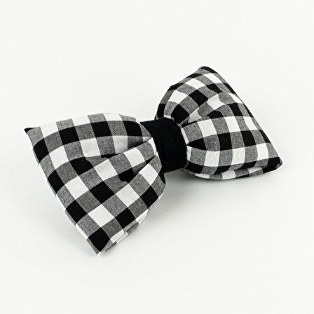 Woodycord  İçi Dolgulu Büyük Boy Siyahı Beyaz Pötikare Fiyonk Otomatik Toka - Bow toka