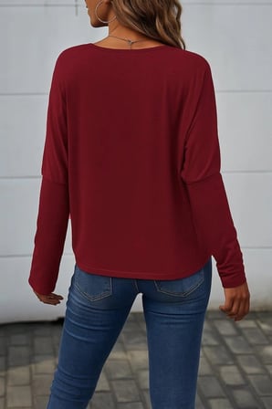 Kadın Uzun Kollu V Yakalı Yarasa Kollu Viskon Bluz