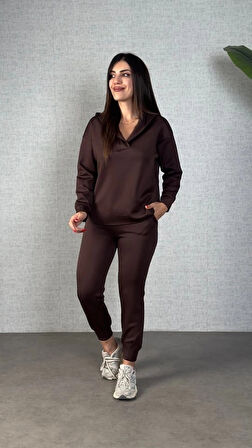 Kadın Uzun Kollu Kapüşonlu Ikili Takım