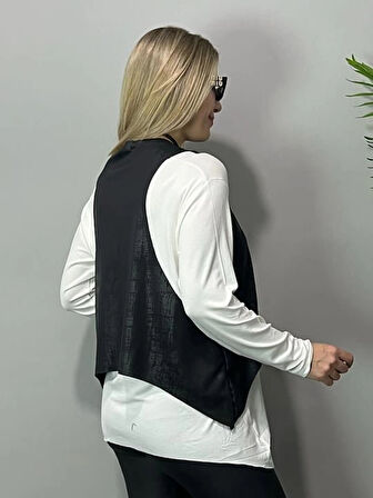 Kadın Siyah Deri Yelekli Kolye Dahil üçlü Takım