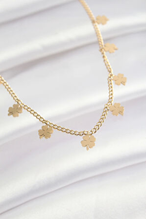 316L Çelik Gold Renk Çoklu Yonca Tasarımlı Kolye