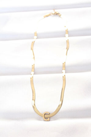 316L Çelik C Harfli Gold Renk İtalyan Zincirli Kolye