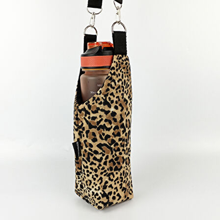 Woodycord 1 Litrelik El Yapımı U Model Leopar Desen Matara Kılıfı
