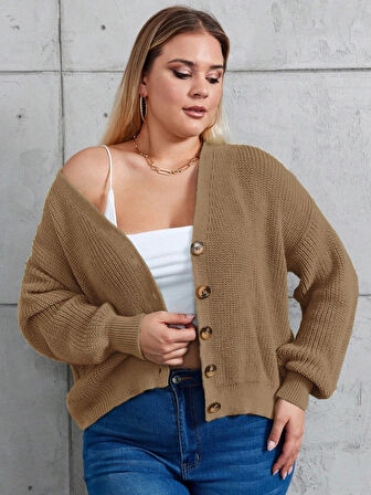 Kadın Beş Düğme Büyük Beden Triko Hırka