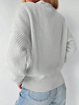 Kadın Uzun Kollu Düğme Detay Triko Bluz