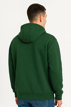 Erkek Ovarsize Kapüşonlu Swetshirt Kanguru Çepli Cıtcıtlı 3 Iplik Şardonlu Hoodie - Haki