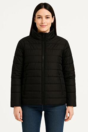 Bomber Mont Ceket – Su İtici Kumaş, Kapitone Astarlı, Fermuarlı, Kışlık - Siyah