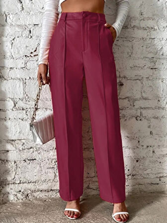 Kadın önden Fermuarlı Cepli Geniş Kesim Lame Deri Pantolon