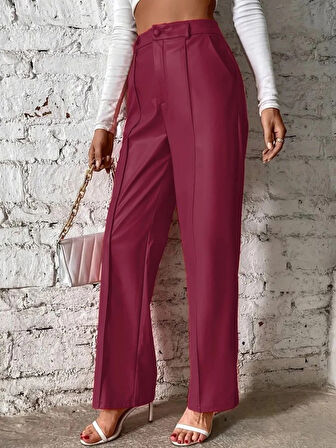 Kadın önden Fermuarlı Cepli Geniş Kesim Lame Deri Pantolon