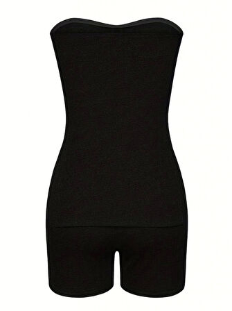 Kadın Iki Yanı Yırtmaçlı Straplez Bluzmini Tayt Kaşkorse Ikili Takım