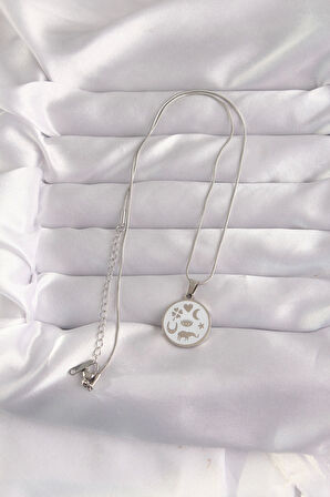 316L Çelik Gümüş Renk Beyaz Mineli Karışık Figürlü Tarot Kolye