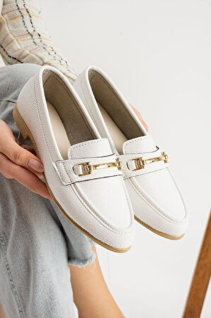 Kadın Babet Beyaz Suni Deri Babet Rahat Hafif Babet Günlük Babet Beyaz