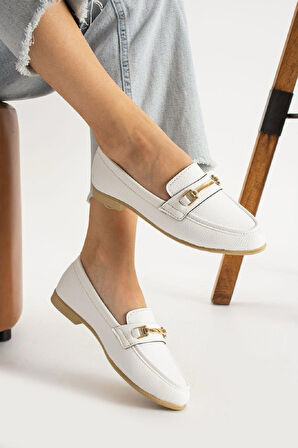 Kadın Babet Beyaz Suni Deri Babet Rahat Hafif Babet Günlük Babet Beyaz