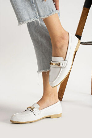 Kadın Babet Beyaz Suni Deri Babet Rahat Hafif Babet Günlük Babet Beyaz