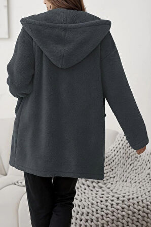 Kadın Uzun Kollu Kapşonlu önden Fermuarlı Cepli Welsoft Ceket