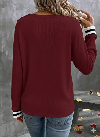 Kadın Uzun Kollu V Yakalı Waffle Bluz