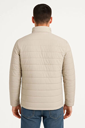 Erkek Bomber Mont Ceket – Su İtici Kumaş, Kapitone Astarlı, Fermuarlı, Kışlık - Bej