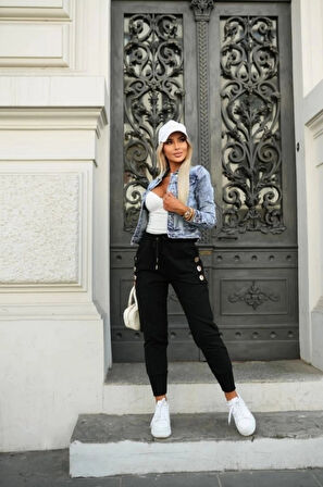 Kadın Yüksek Bel Lastikli Yanlardan Düğmeli Viskon Iki Iplik Pantolon