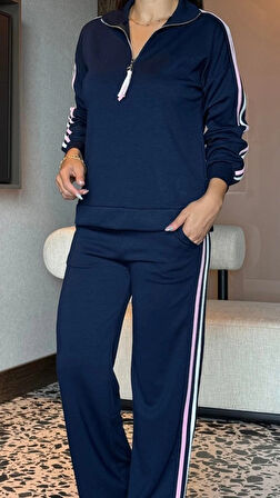 Kadın Uzun Kollu Fermuarlı Viskon Iki Iplik Bluz Ve Pantolon Ikili Takım