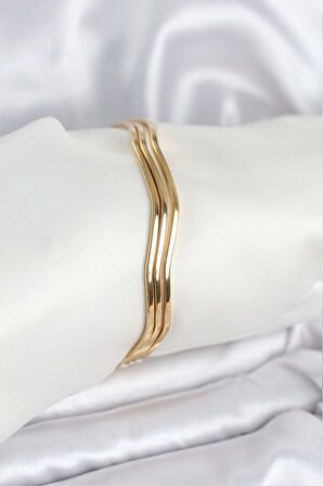 316L Çelik Gold Renk 65 mm Ajda Zikzak Model 3lü Kadın Bileklik