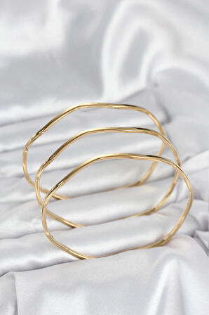 316L Çelik Gold Renk 65 mm Ajda Zikzak Model 3lü Kadın Bileklik