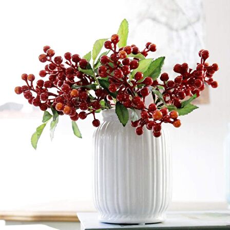 Yapay Çiçek Kokina 3 Dal lı Demet 20*15cm Yılbaşı Çiçeği Red Berry 