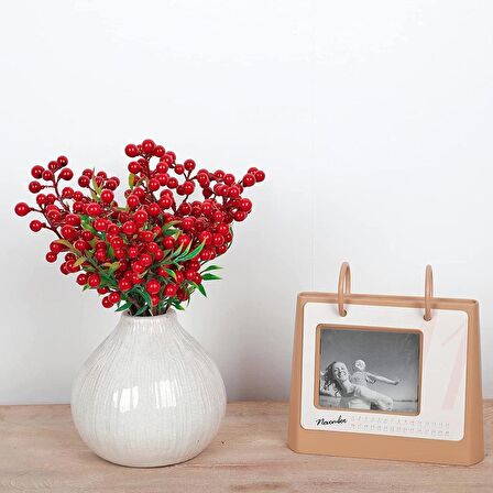 Yapay Çiçek Kokina 3 Dal lı Demet 20*15cm Yılbaşı Çiçeği Red Berry 