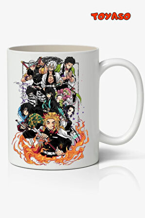 Demon Slayer İblis Keser Karakterler Temalı Anime Beyaz Kupa Bardak Sevgiliye Arkadaşa Hediye