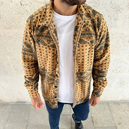 Erkek Polar Fermuarlı Sweatshirt – Kapüşonsuz, Cepli, Yumuşak Dokulu, Oversize Rahat Kalıp, Kışlık Sıcak Tutan Fermuarlı Üst - Sarı