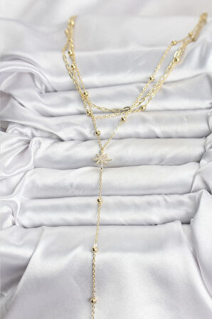 Pirinç Gold Renk Kutup Yıldızı Detaylı 3'lü Kombin Kadın Kolye