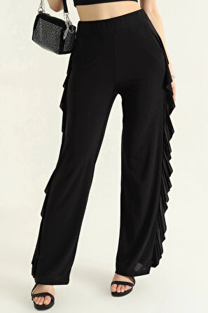 Kadın Yüksek Bel Yanları Volanlı Cepli Sandy Pantolon