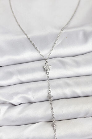 316L Çelik Zincir Gümüş Renkli Yıldız Model Kadın Y Kolye