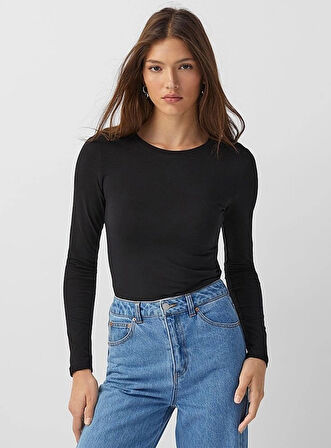 Kadın Uzun Kollu Bisiklet Yaka Süprem Bluz