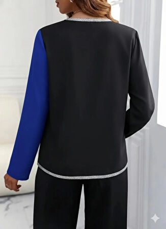 Kadın Uzun Kollu V Yakalı Pul Payet Işlemeli Ithal Krep Bluz