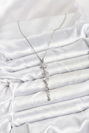 316L Çelik Zincir Gümüş Renk Güneş ve Enerji Model Kadın Y Kolye