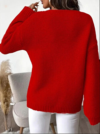 Kadın Uzun Kollu V Yakalı Düğmeli Triko Bluz