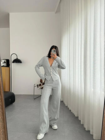 Selanik Kumaş Ön Düğmeli Ceket Çımalı PantolunTakım