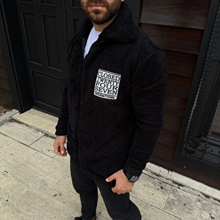 Erkek Polar Fermuarlı Sweatshirt – Kapüşonsuz, Cepli, Yumuşak Dokulu, Oversize Rahat Kalıp, Kışlık Sıcak Tutan Fermuarlı Üst - Siyah