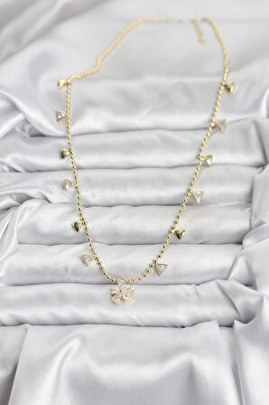 Pirinç Gold Renk Zirkon Taşlı Çiçek Model Kadın Kolye