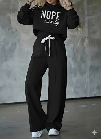 Kadın Uzun Kollu Nope Baskılı Beli Ribanalı Ikili Takım