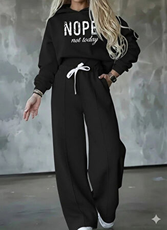 Kadın Uzun Kollu Nope Baskılı Beli Ribanalı Ikili Takım