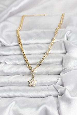 Gold Renk Pirinç Yıldız Model Kadın Kolye