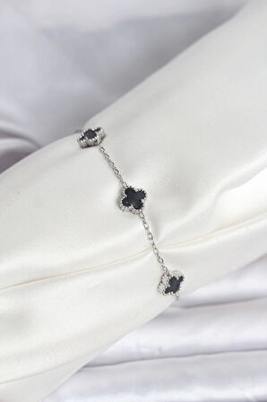 316L Çelik Gümüş Renk Siyah Baby Boy Yonca Bileklik