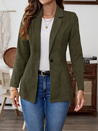 Kadın Uzun Kollu Yakalı Tek Düğmeli Süet Ceket