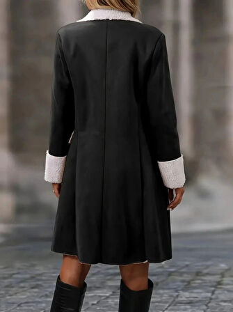 Kadın Uzun Kollu Yakalı Düğmeli Süet Mini Manto