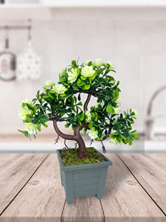 3lü Set Yapay Çiçek Bonsai Ağacı Çiçekli Model Dekoratif Yapay Ağaç Bonzai 30*15 CM Siyah Kare Saksıda