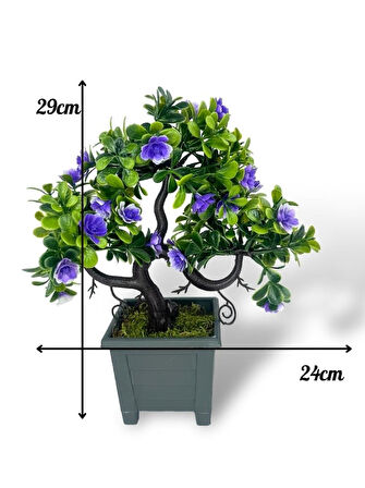 3lü Set Yapay Çiçek Bonsai Ağacı Çiçekli Model Dekoratif Yapay Ağaç Bonzai 30*15 CM Siyah Kare Saksıda