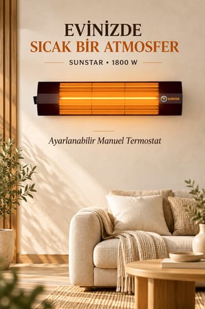 Sunstar Profesyonel Termostatlı Halojen Isıtıcı 1800 W – Ayarlanabilir Manuel Termostat, Alüminyum G
