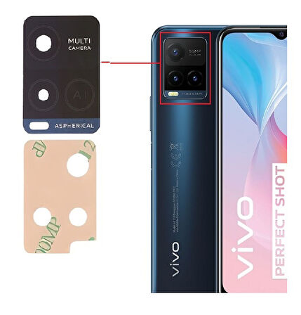 Tkgz Vivo Y21S Arka Kamera Camı Lens Yapışkanlı