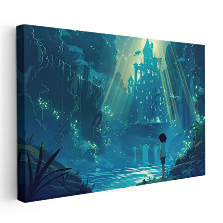 Gizemli Kale - Yeşil Işıklar Anime Kanvas Tablo